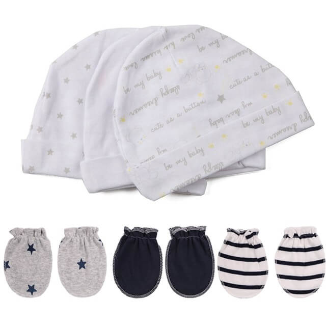 6pk-White-Baby-Beanie-Hats-Mittens-Set