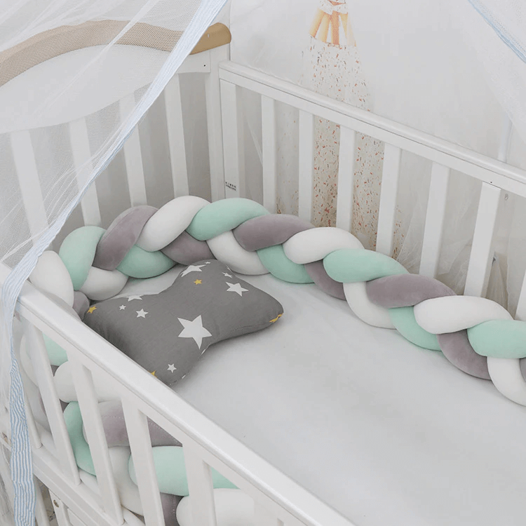 Ingrid Braided Cot Bumper, Baby Crib Bumper Green White – buKKub