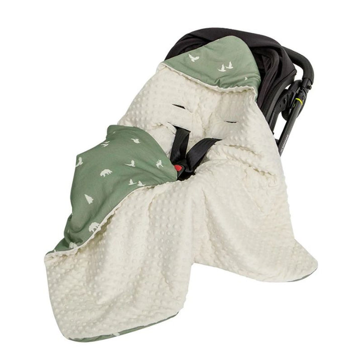 Hollie Hooded Car Seat Pram Baby Wrap Blanket Green Forest