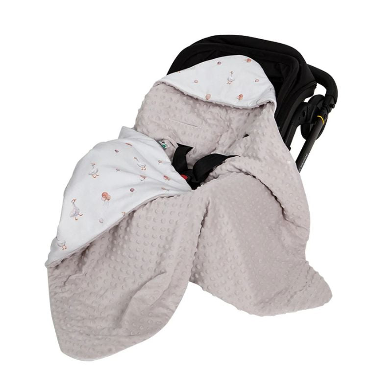 Hollie hooded pram baby wrap blanket white goose
