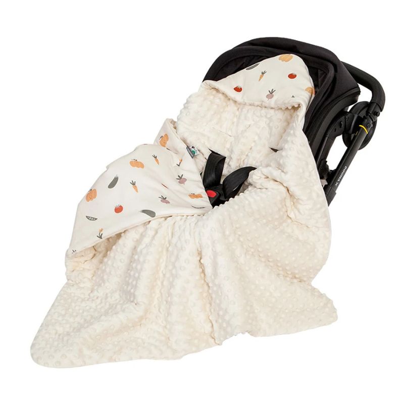 Hollie hooded pram baby wrap blanket white veggie