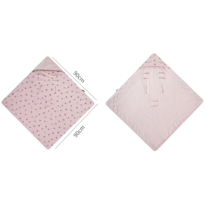 Hollie hooded pram blanket features material dimensions
