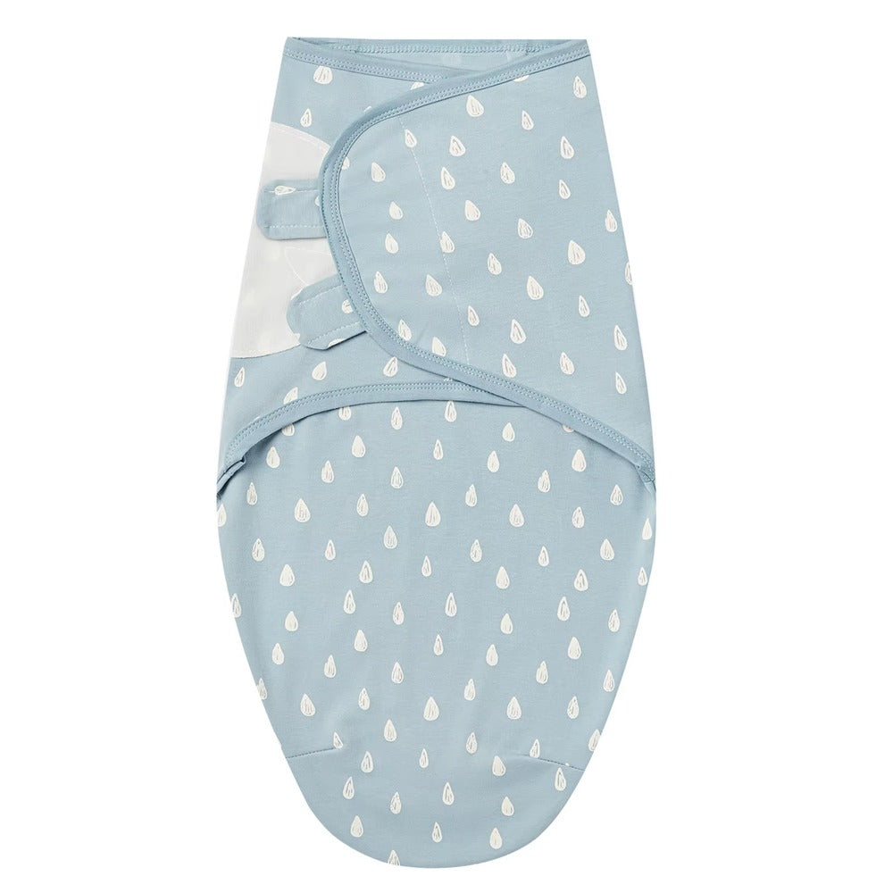 Blue wrap with cream raindrop print laid flat