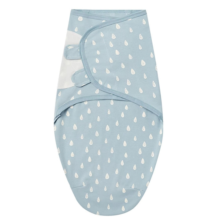 Blue wrap with cream raindrop print laid flat