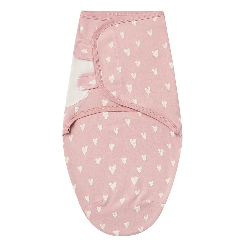 Dusty pink wrap with cream heart print laid flat