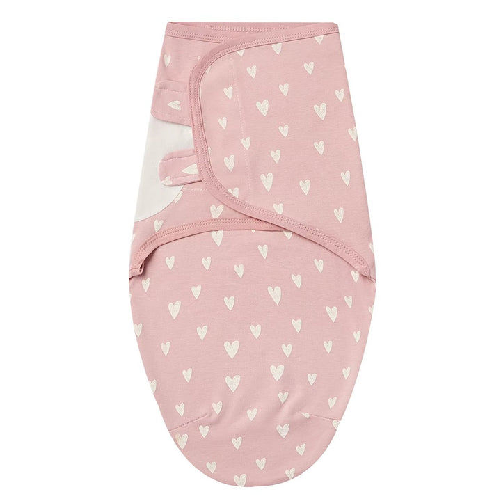 Dusty pink wrap with cream heart print laid flat