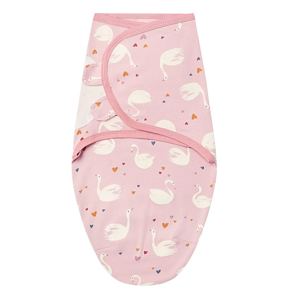 Pink wrap with white swans and small hearts