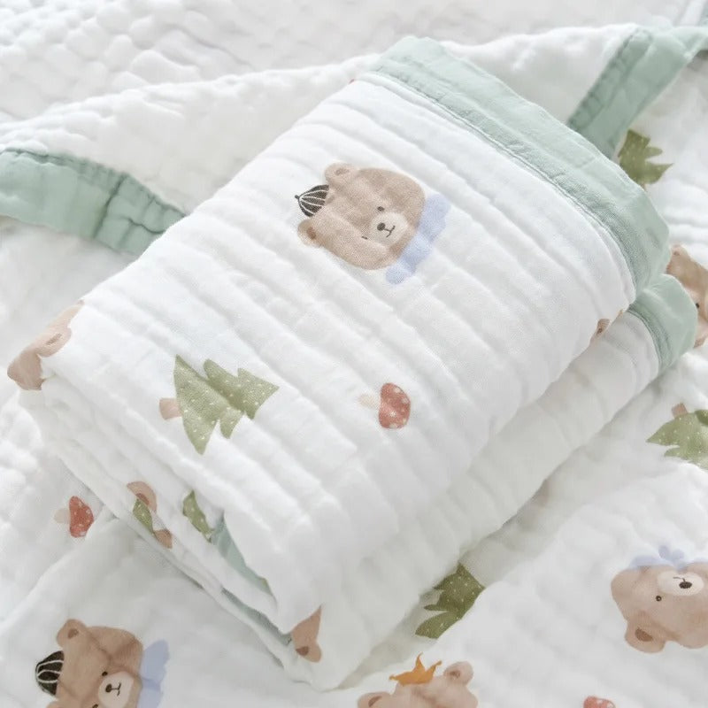 Bear and pine tree print wrap with green edging