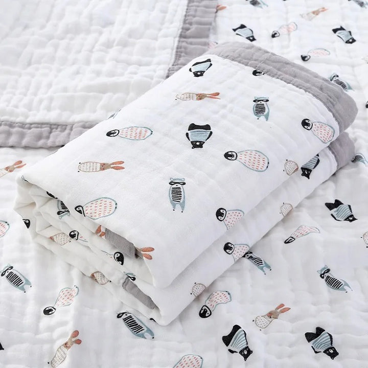 Folded muslin wrap with polar animal print and grey border