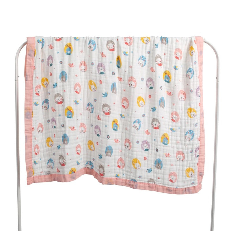Rabbit print baby wrap hung full width on rack