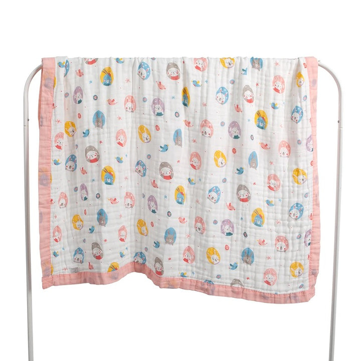 Rabbit print baby wrap hung full width on rack
