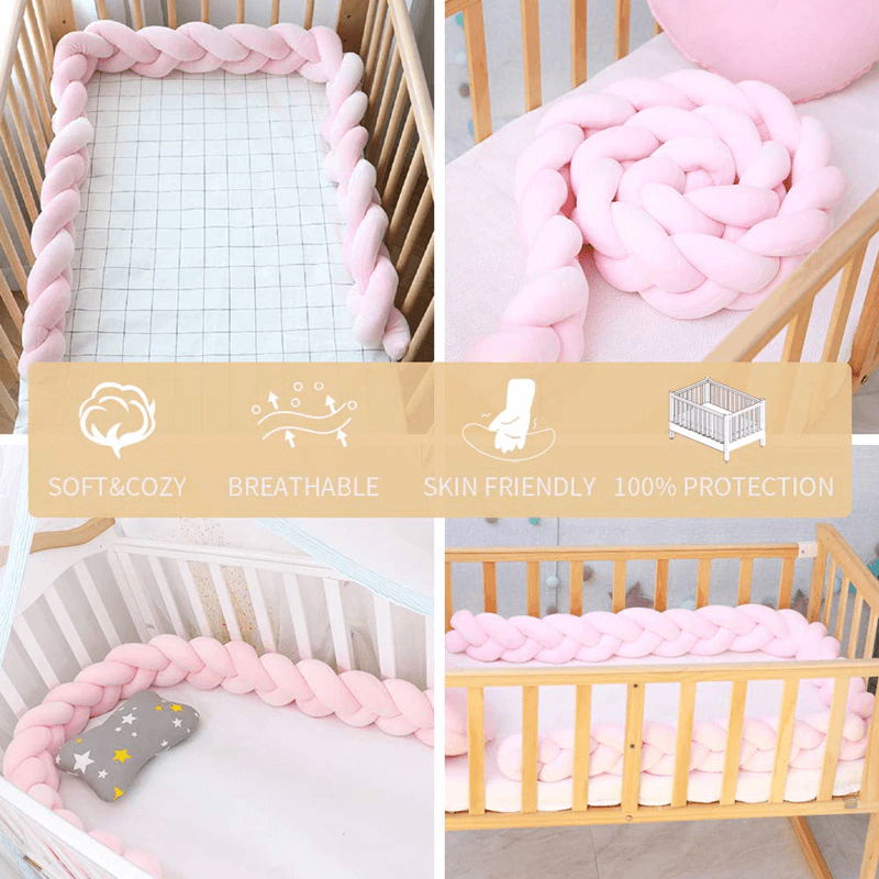 Braids Baby Bed Bumper 1,5m light pink/grey/white – Llama Lola Kids